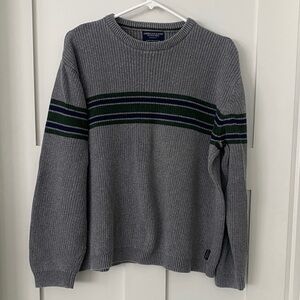 American Eagle Outfitters Gray and Green Striped Crewneck Sweater